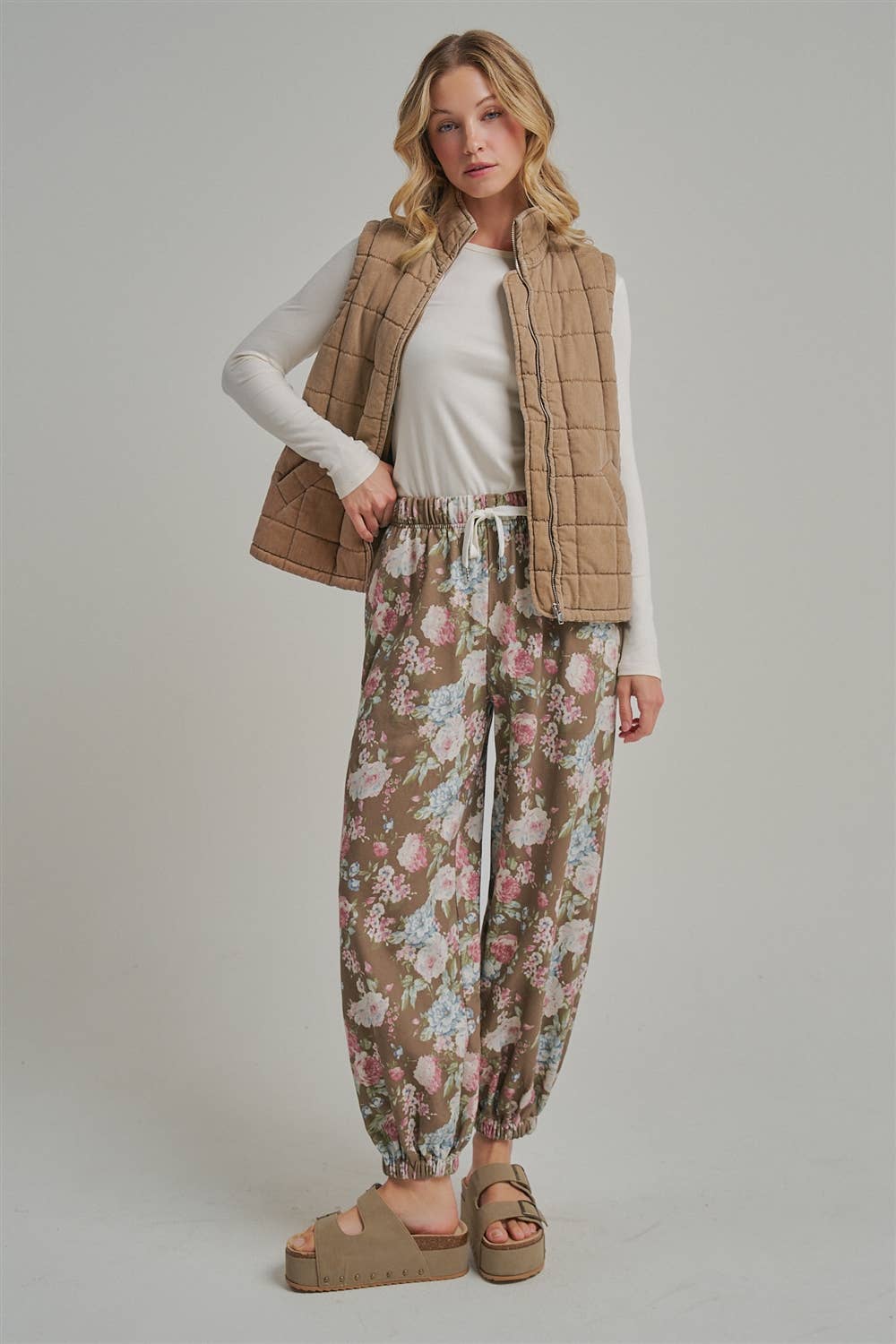 VINTAGE WASHED QUILTED PUFFER VEST STAND COLLAR_JLT00330-01