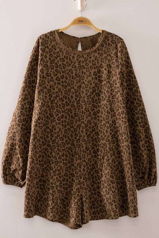 NP71141-Leopard Print Long Sleeve Romper