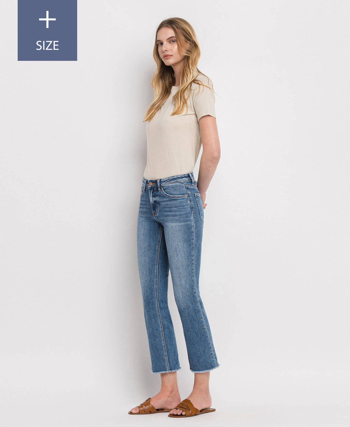 PLUS SIZE MID RISE CROP STRAIGHT JEANS V2750-P
