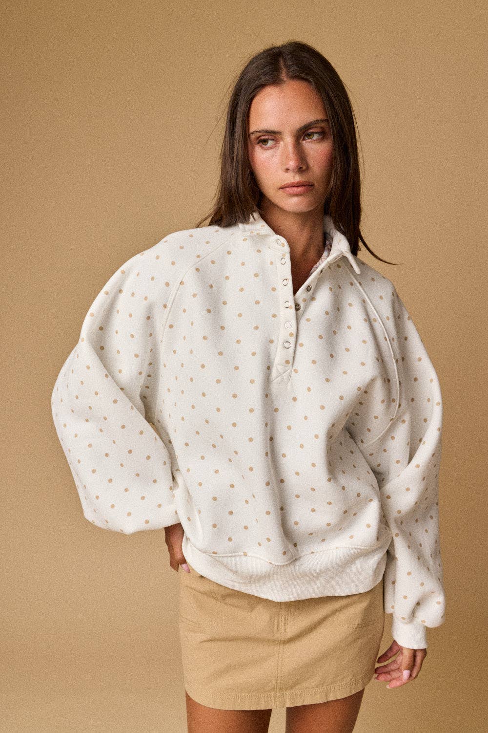 PT16060-12 - POLKA DOT PIPER SNAP BUTTON SWEATER