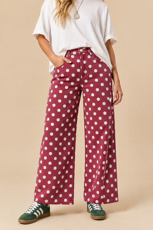 POLKDADOT DENIM RELAXED FIT JEANS