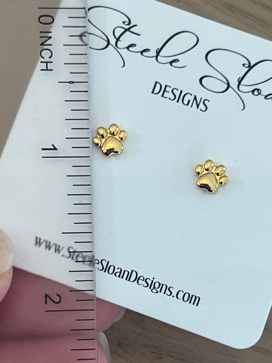 Tiny Paw Gold Stud Earrings-ADORABLE for Tigers or Bears Fan