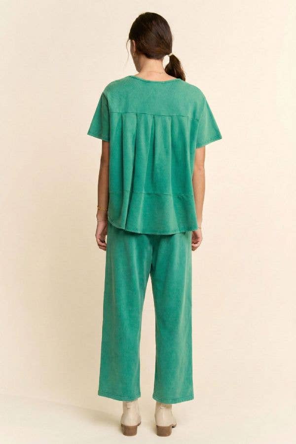 Garment-Wash Pleated Top & Pants Set