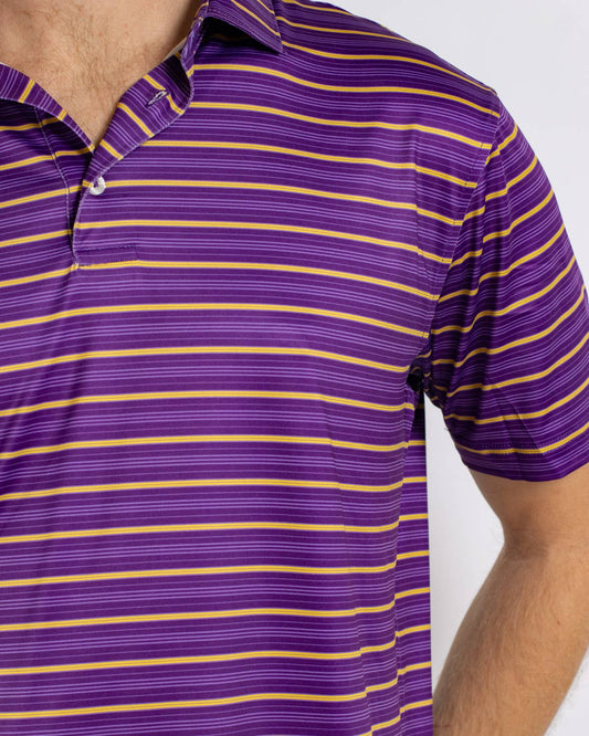 Men's Sideline Stripe Performance Polo Purple/Yellow/White -Asst.