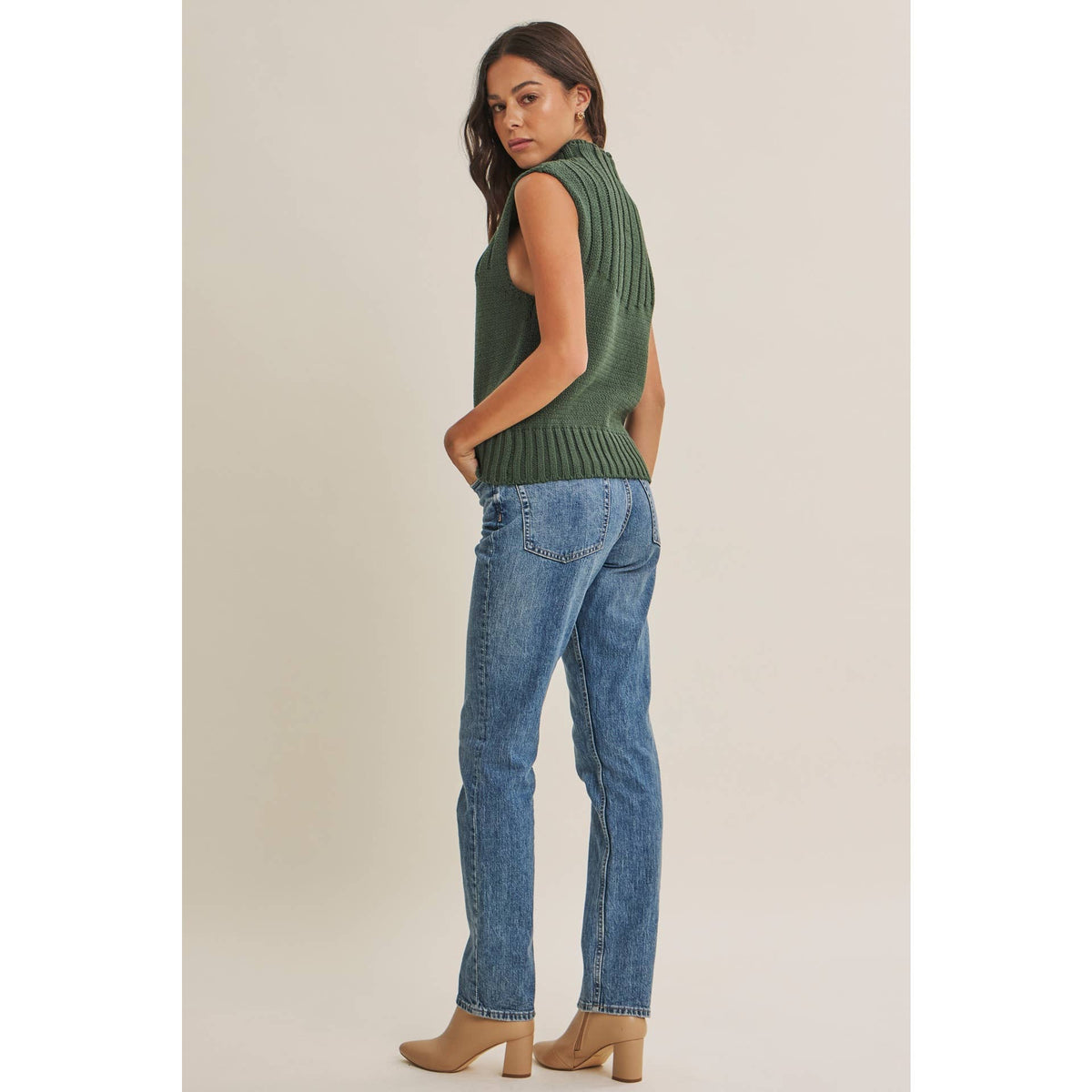 QUIET CABIN DAYS RIBBED MOCK NECK SWEATER TOP