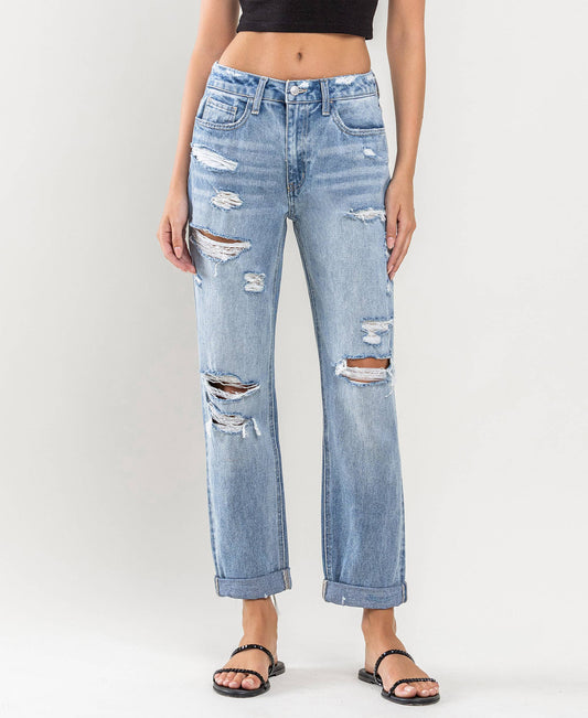 Flying Monkey HIGH RISE CUFFED BOYFRIEND JEANS F4300