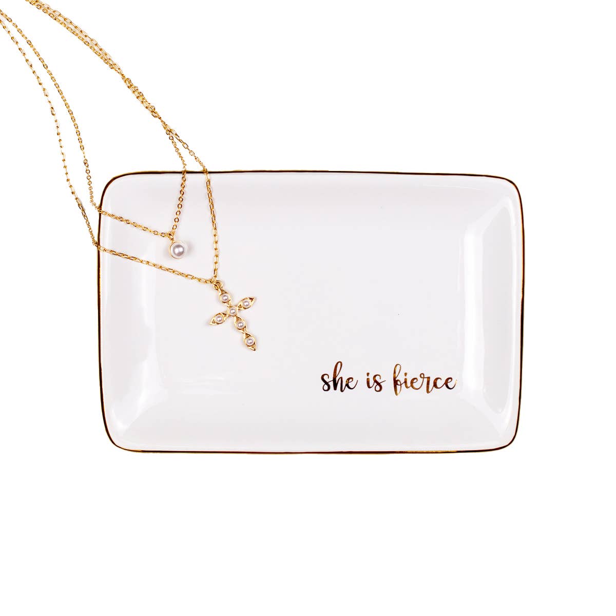 She Is Fierce Trinket Dish White/Gold 6x4