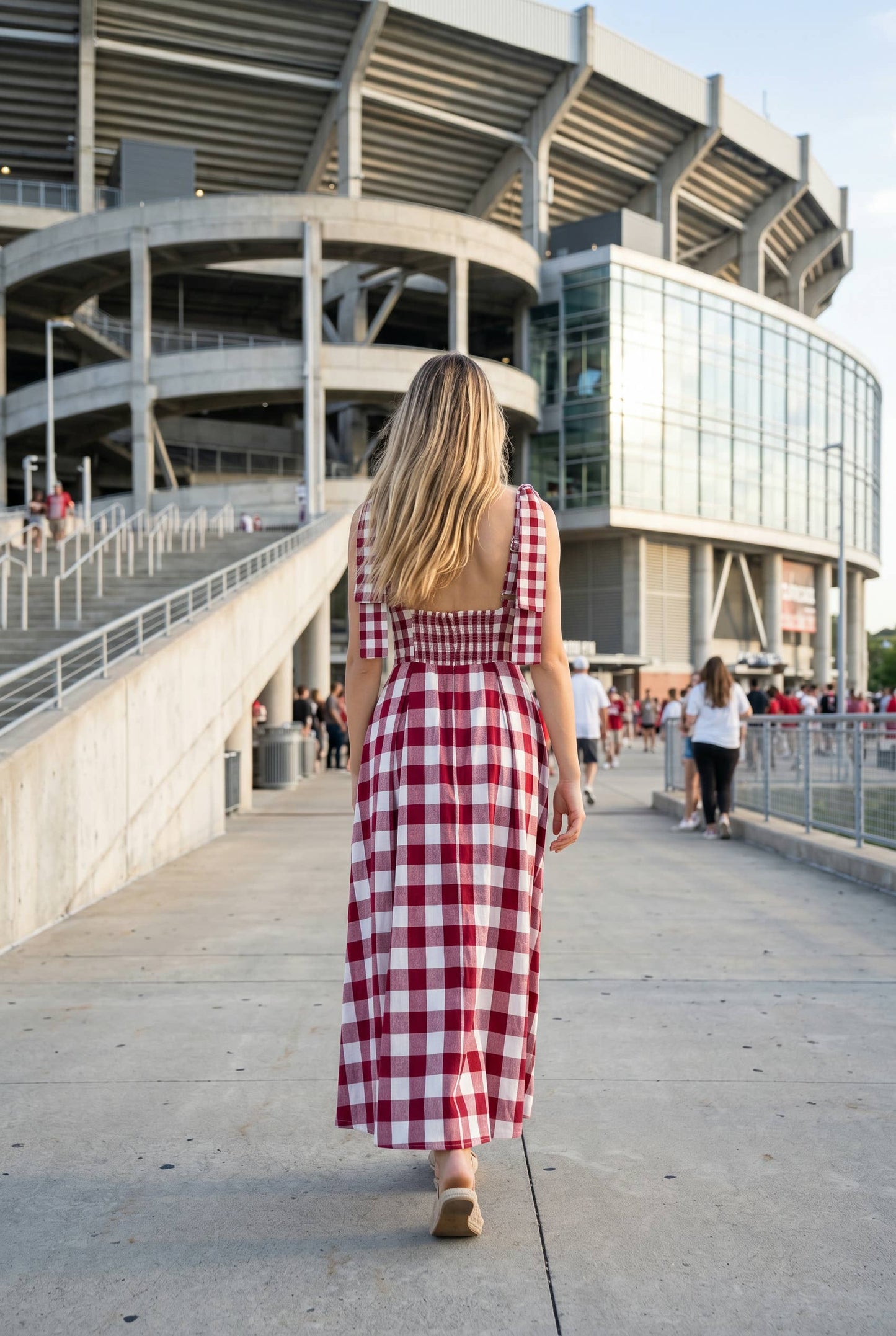 Check Pattern Tie Shoulder Maxi Dress