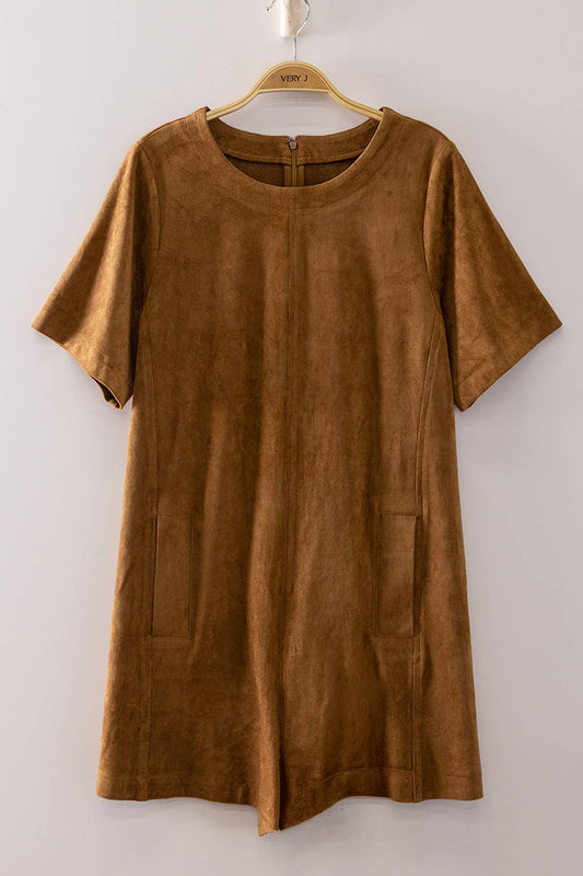 NP71107-Suede Short Sleeve Romper