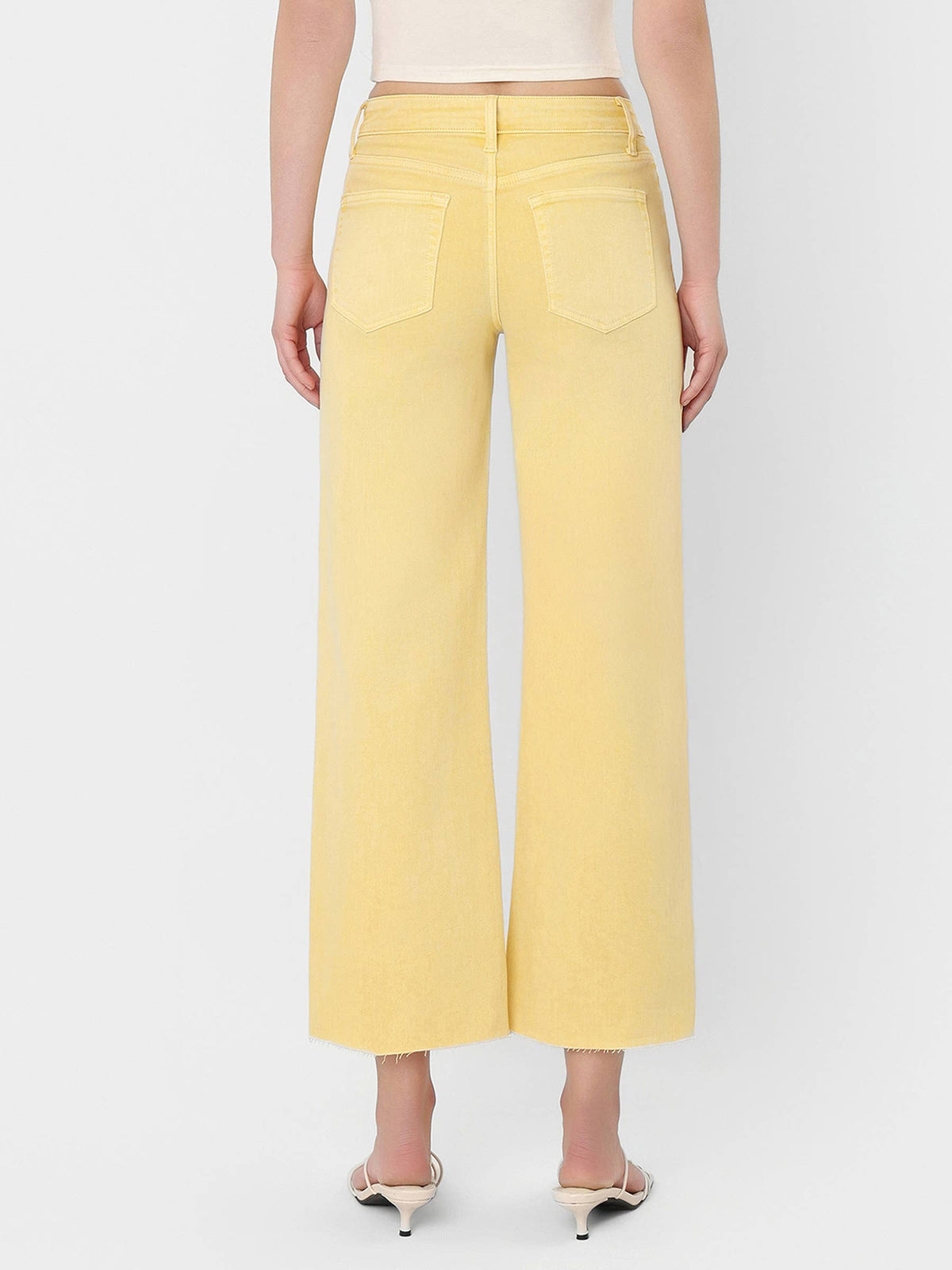 HIGH RISE BABY YELLOW COLOR CROP WIDE LEG JEANS T5894BYL