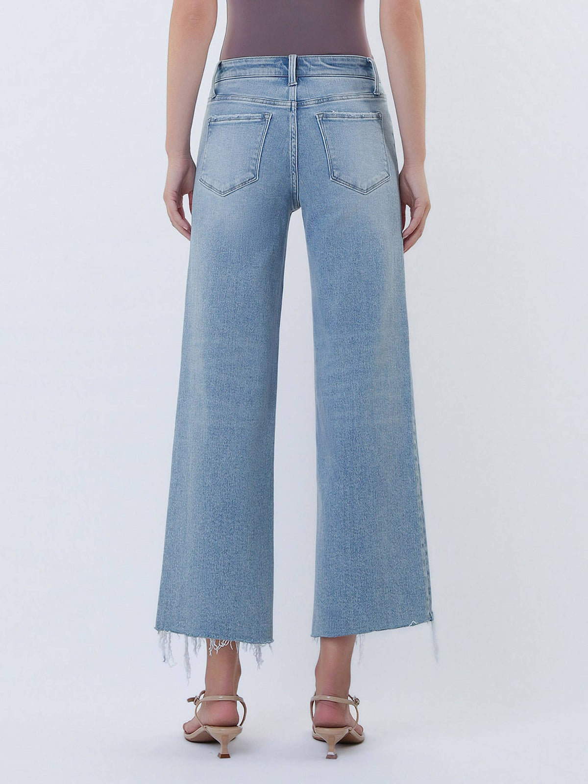 HIGH RISE DISTRESSED HEM CROP WIDE LEG JEANS T7303
