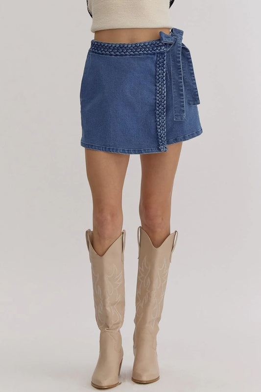 Denim Braided Detail Skort