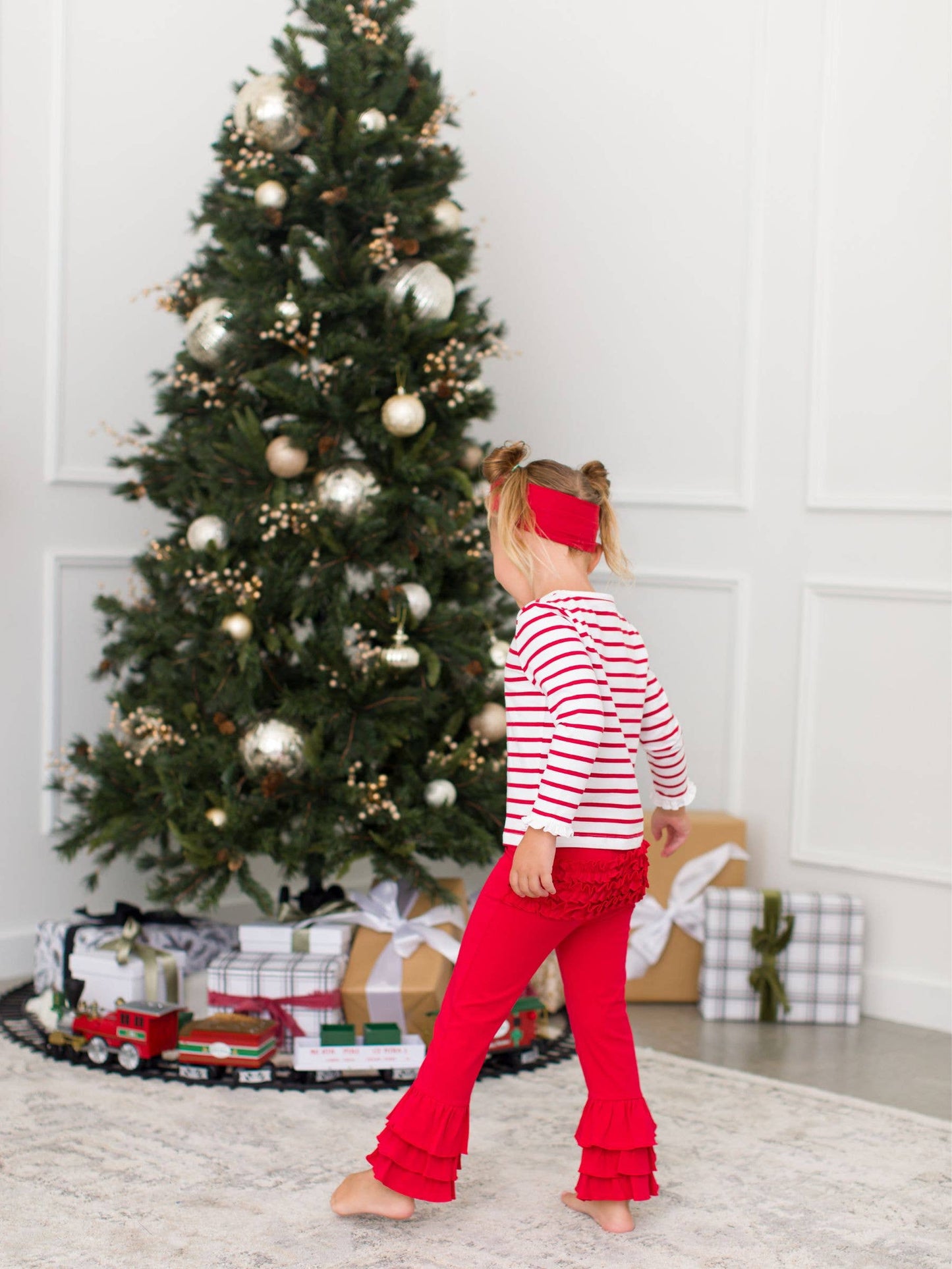 Toddler Girls Red Ruffle Flare Pants with Signature Rear Ruffles