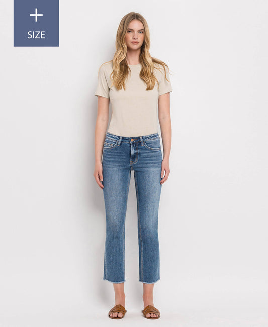 PLUS SIZE MID RISE CROP STRAIGHT JEANS V2750-P