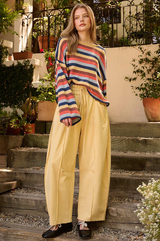 MINERAL WASH SEAM DETAIL PULL ON BARREL PANTS