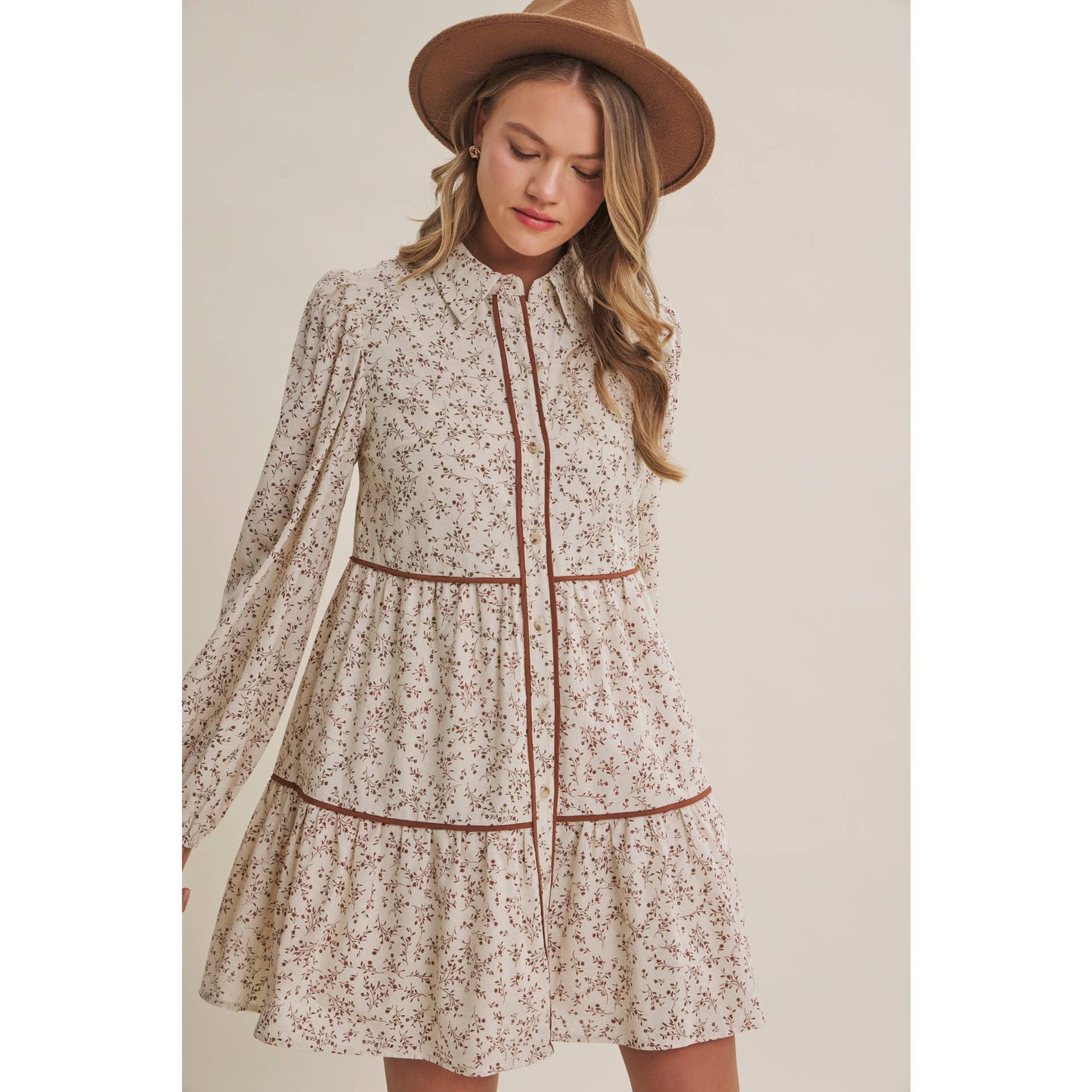 AUTUMN IN BLOOM FLORAL BABYDOLL MINI WITH CONTRAST BINDING