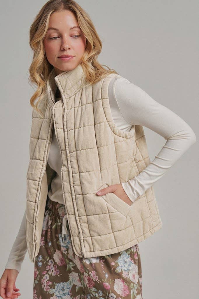 VINTAGE WASHED QUILTED PUFFER VEST STAND COLLAR_JLT00330-01