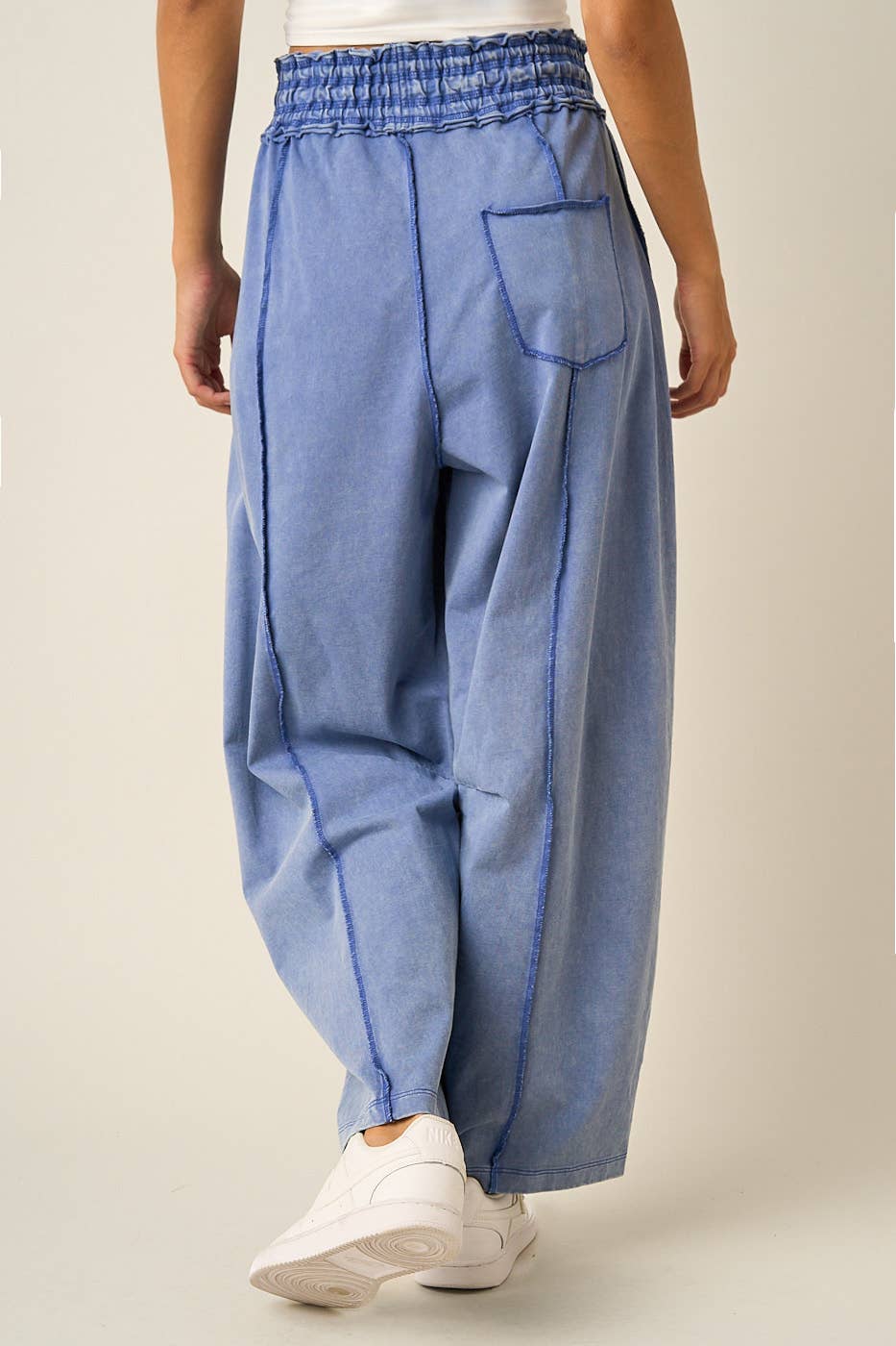 MINERAL WASH SEAM DETAIL PULL ON BARREL PANTS