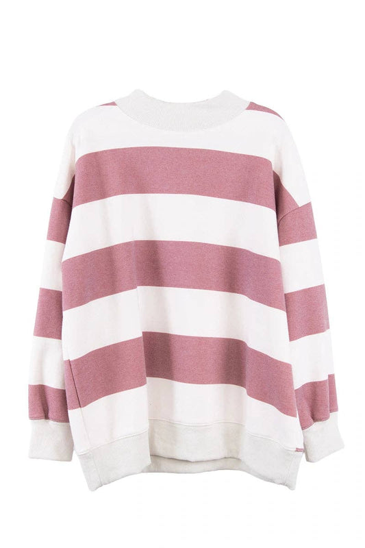 Wine and White Striped Mockneck Pullover