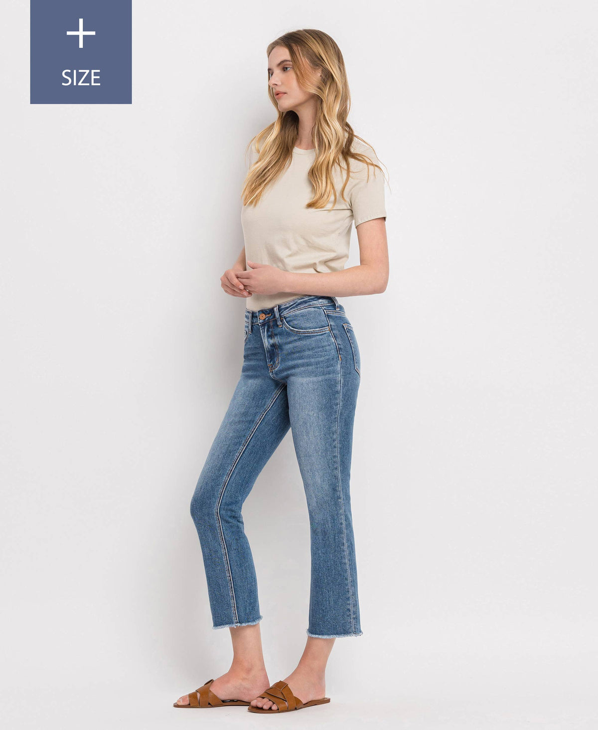 PLUS SIZE MID RISE CROP STRAIGHT JEANS V2750-P