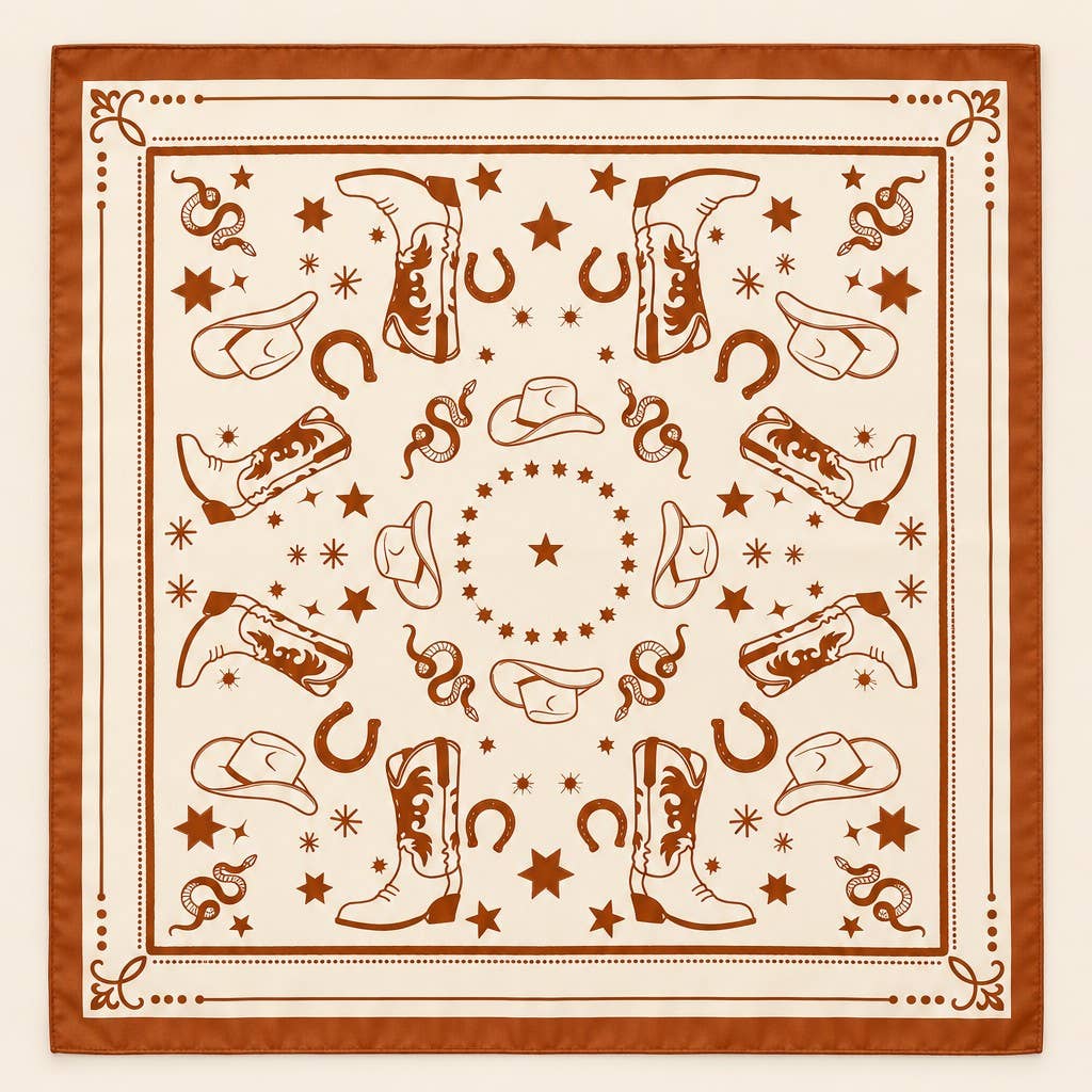 Western Motif Boot & Snake Square Bandana Scarf | 40SC738