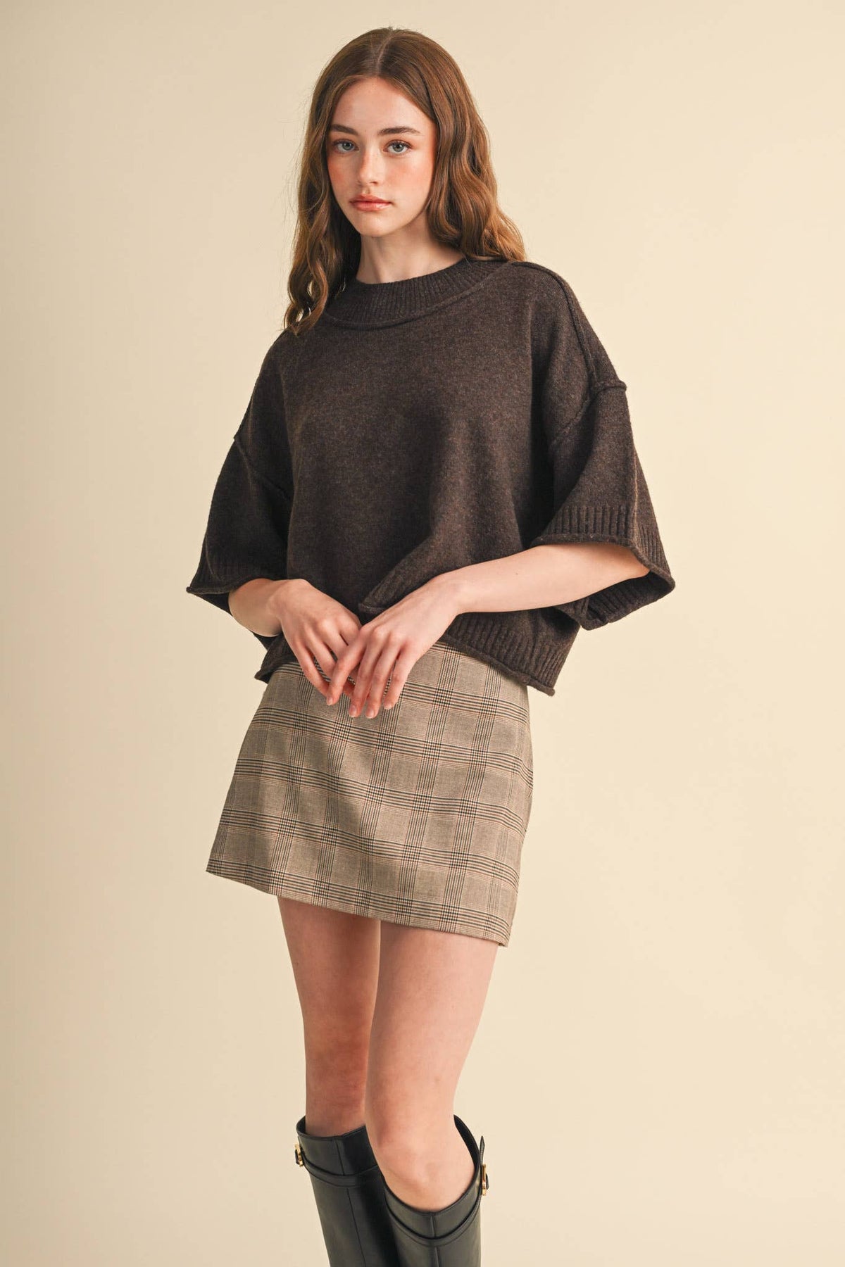 MARLED KNIT MOCK NECK SHORT SLEEVE SWEATER MSW11178