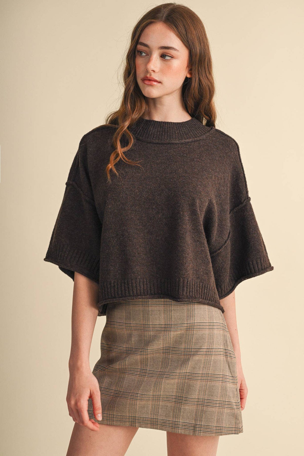 MARLED KNIT MOCK NECK SHORT SLEEVE SWEATER MSW11178