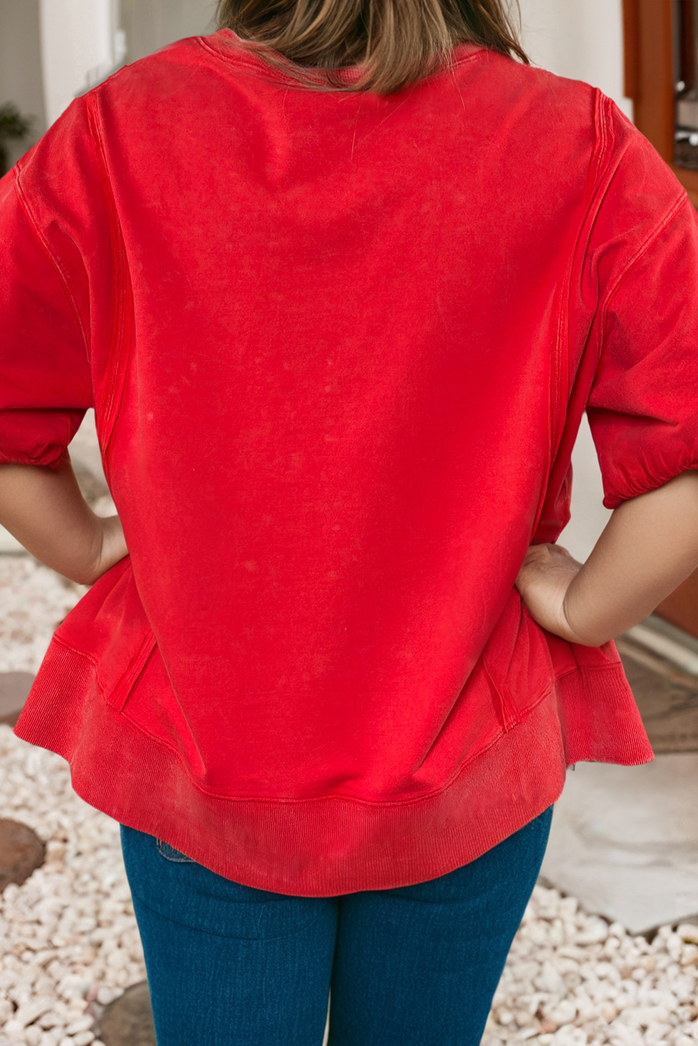 LDC Plus Notched Neck Seam Detail Patchwork Top