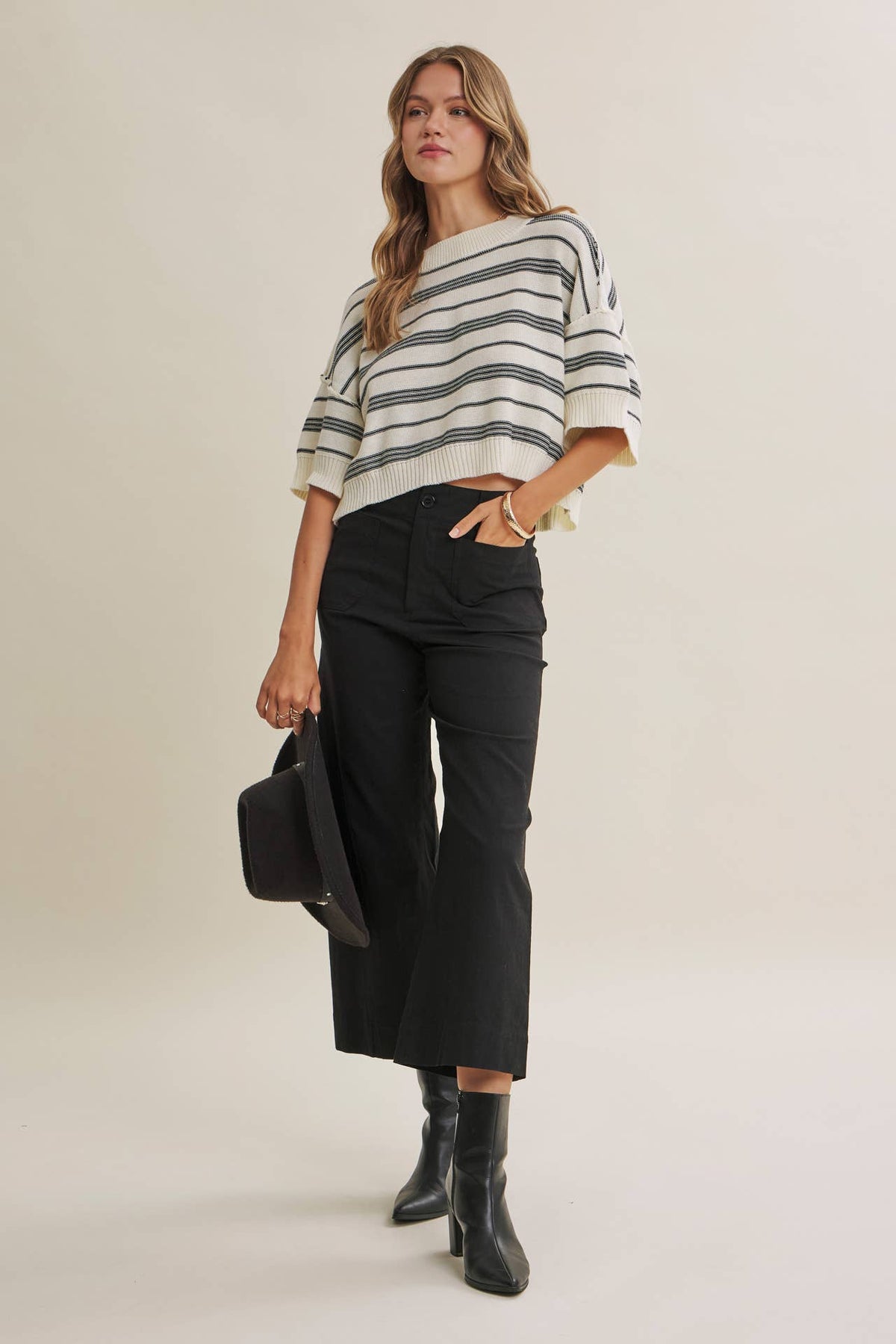 SUNLIT BOARDWALK LINEN COTTON BOXY STRIPE SWEATER