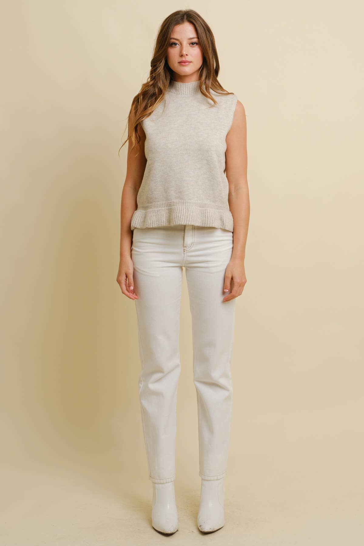 CSW17956A - RUFFLED RIB TRIM SWEATER VEST