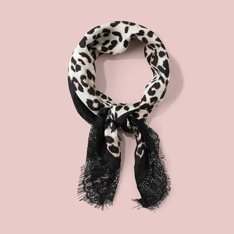 Patterned Silk-Feel Lace Trim Square Scarf | 40SC774