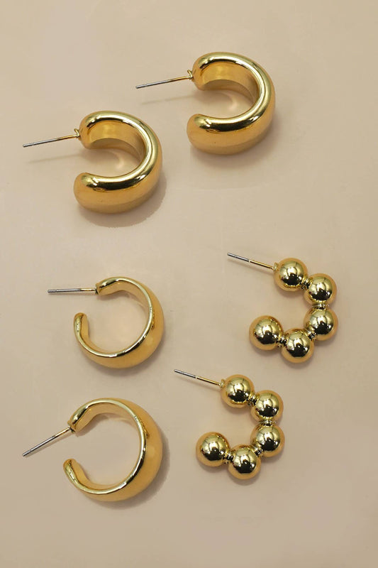MULTI CLASSIC TRIO HOOP STUD EARRINGS | 40E448