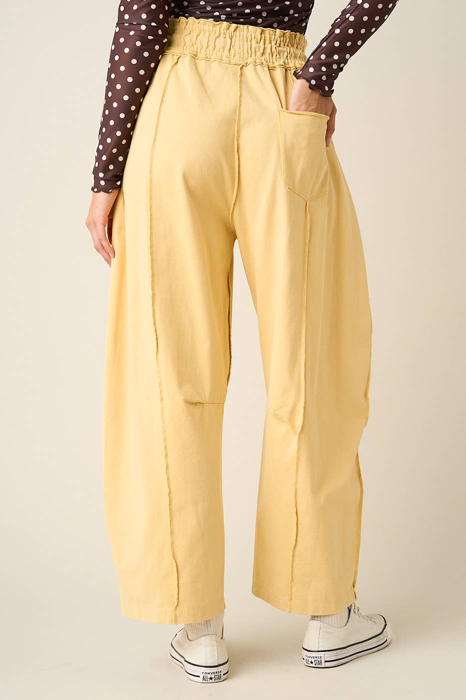 MINERAL WASH SEAM DETAIL PULL ON BARREL PANTS