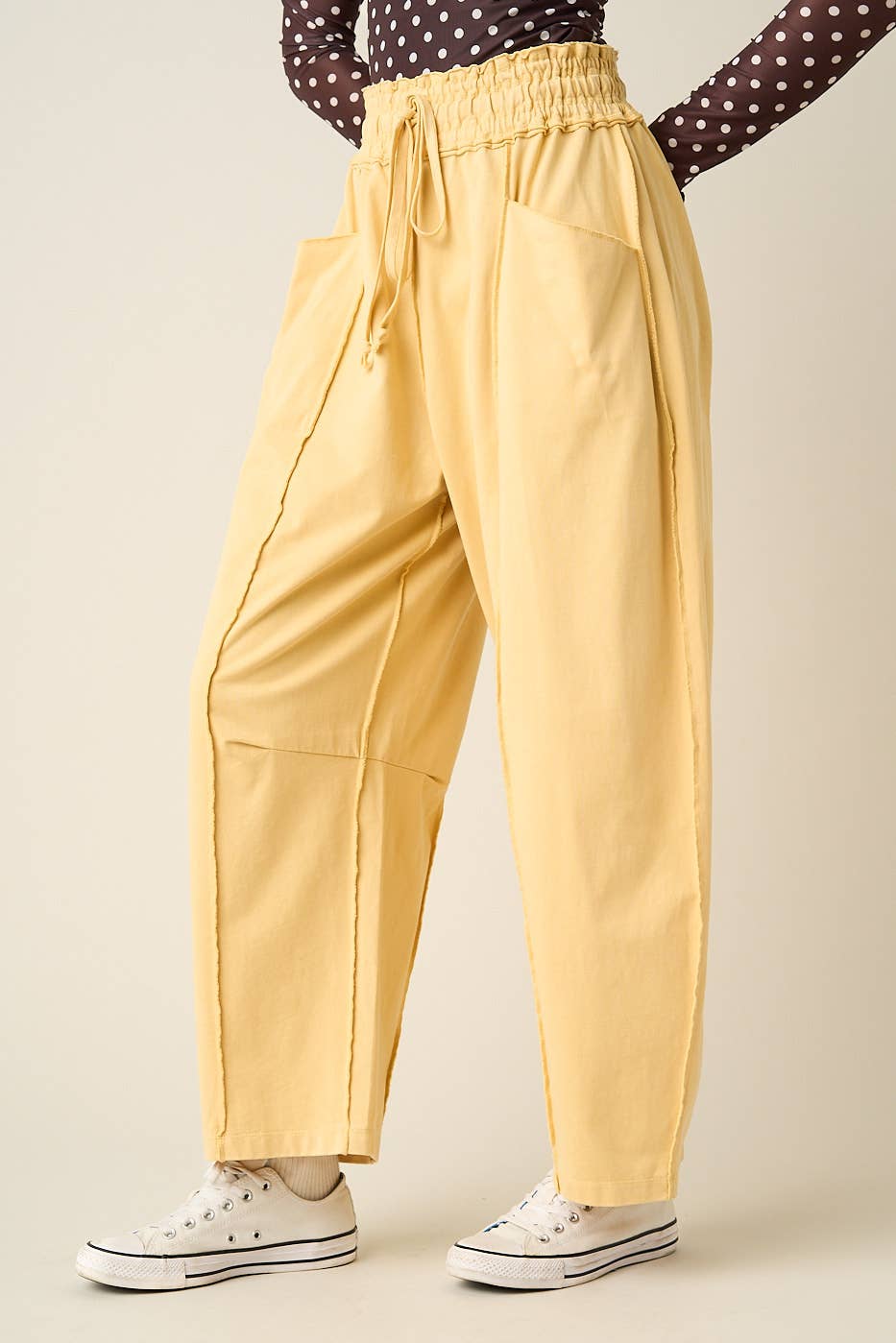 MINERAL WASH SEAM DETAIL PULL ON BARREL PANTS