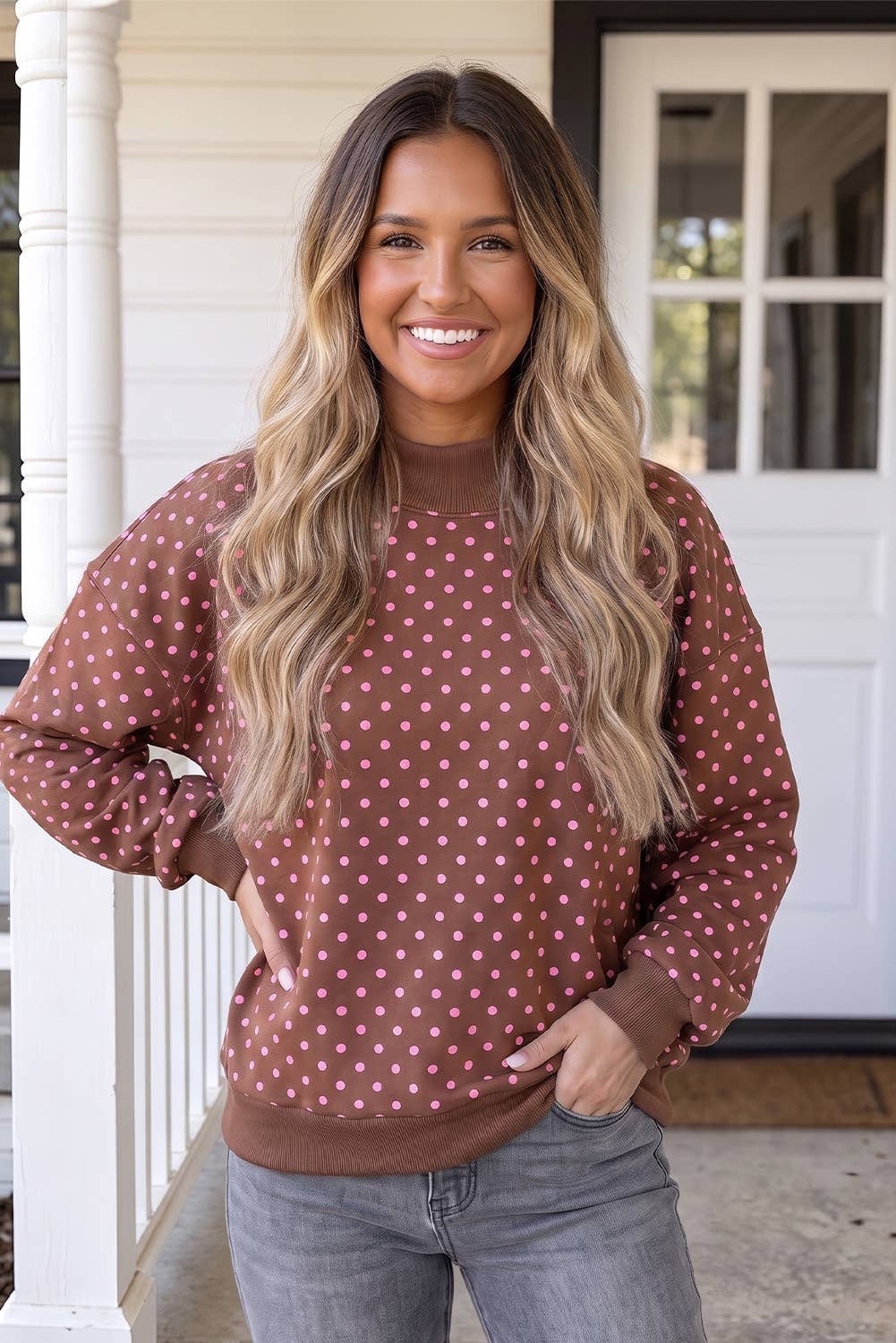 LAS Polka Dot Mock Neck Sweatshirt (S-4X)