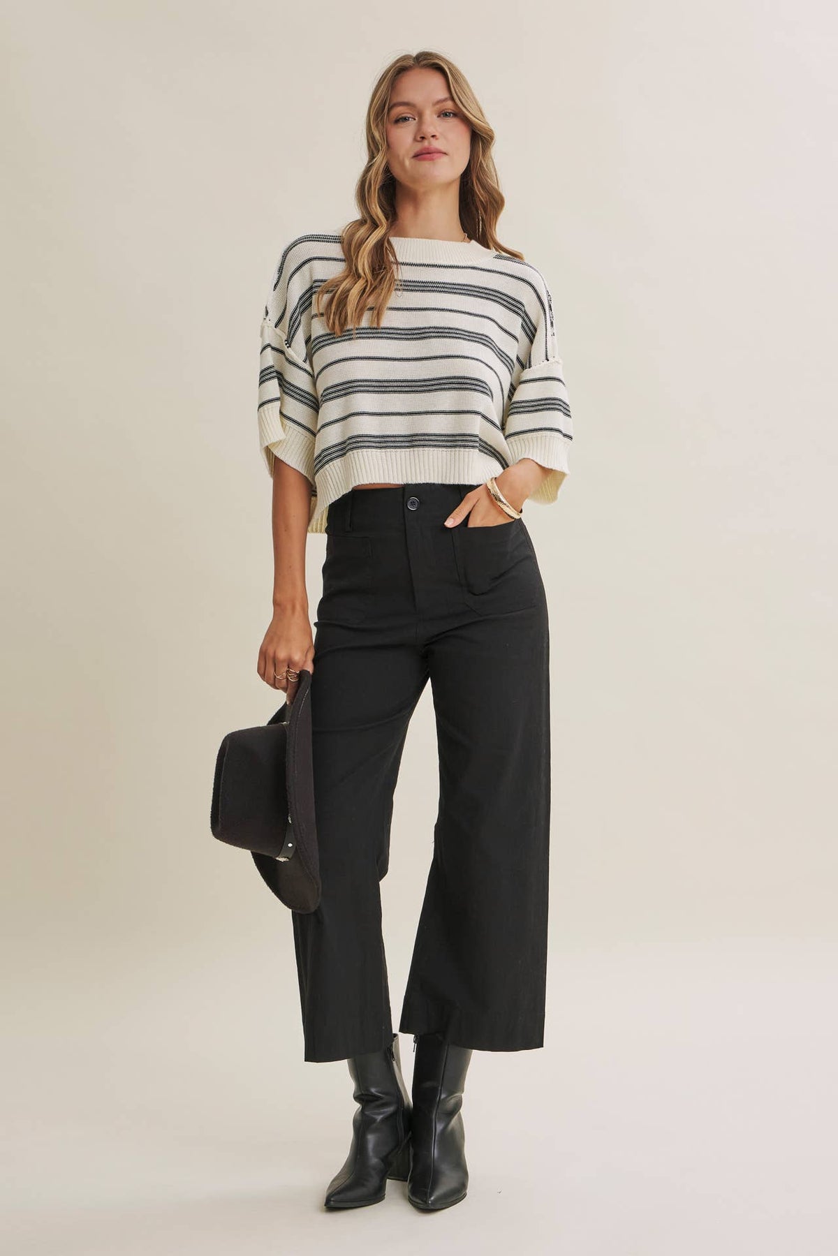 SUNLIT BOARDWALK LINEN COTTON BOXY STRIPE SWEATER
