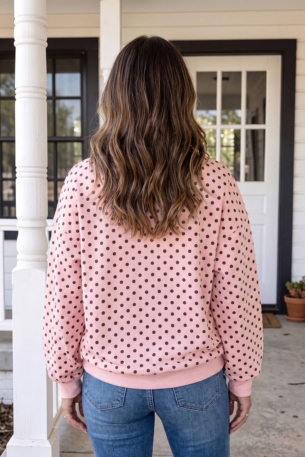 LAS Polka Dot Mock Neck Sweatshirt (S-4X)
