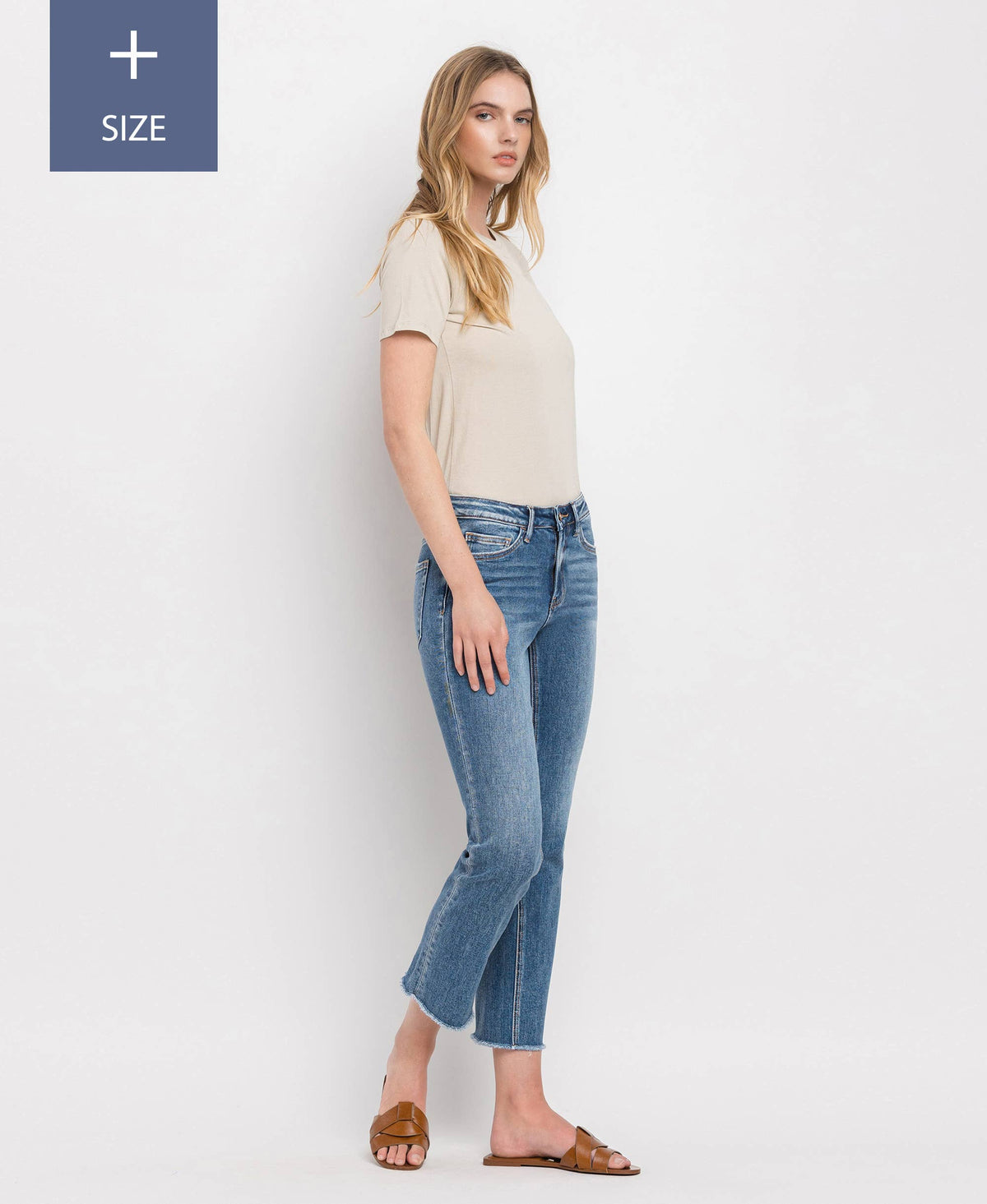 PLUS SIZE MID RISE CROP STRAIGHT JEANS V2750-P