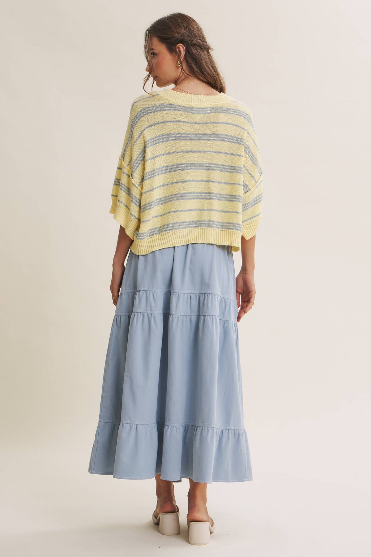 SUNLIT BOARDWALK LINEN COTTON BOXY STRIPE SWEATER