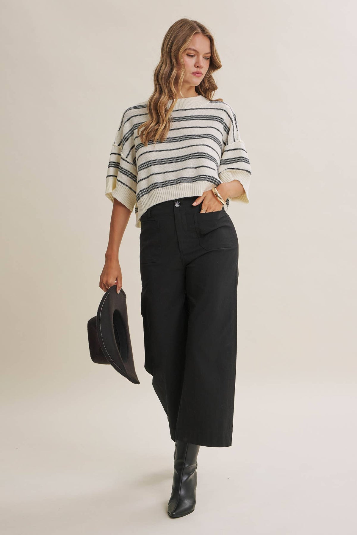 SUNLIT BOARDWALK LINEN COTTON BOXY STRIPE SWEATER
