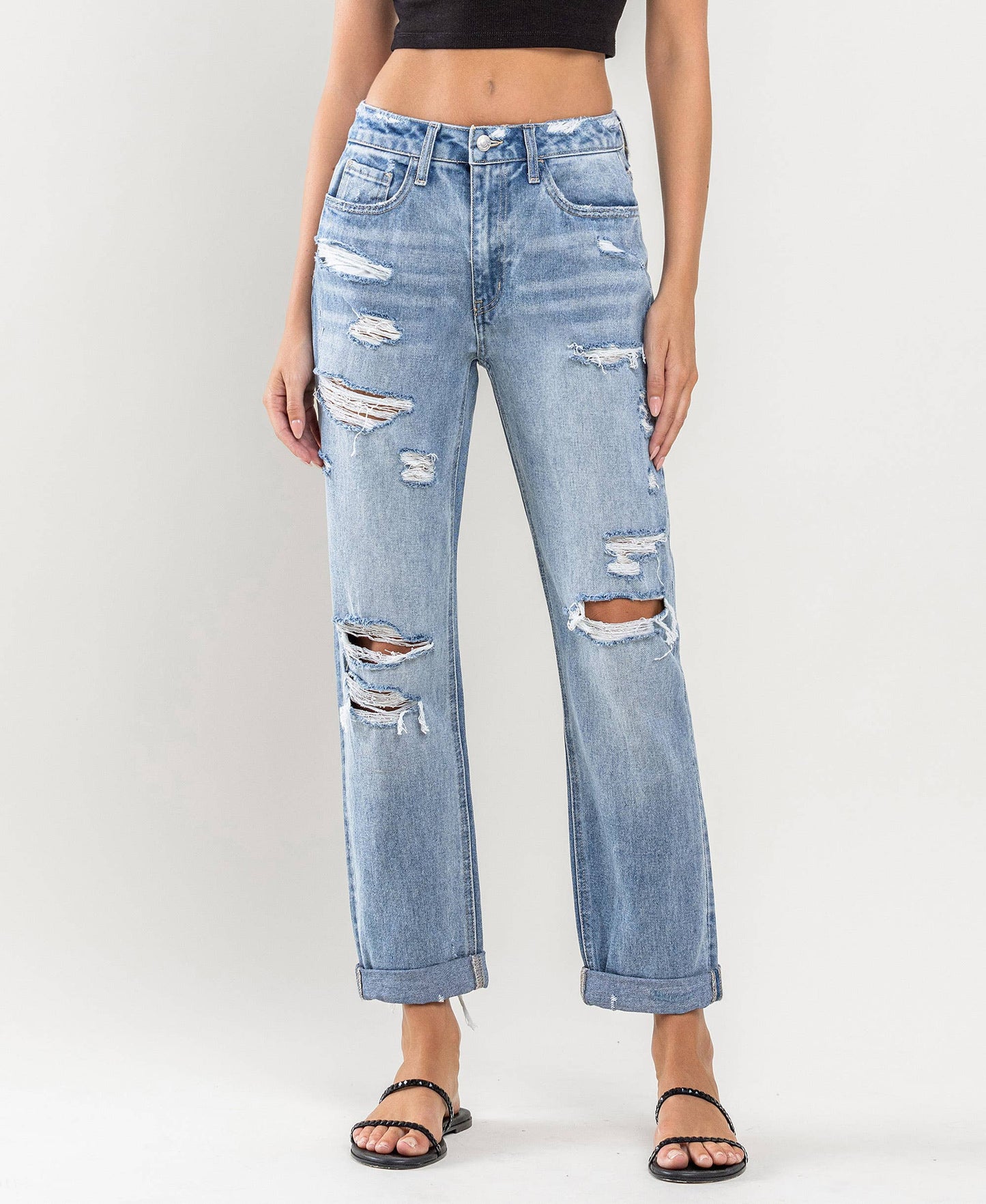 Flying Monkey HIGH RISE CUFFED BOYFRIEND JEANS F4300
