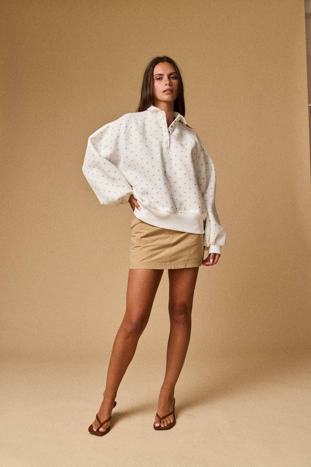 PT16060-12 - POLKA DOT PIPER SNAP BUTTON SWEATER
