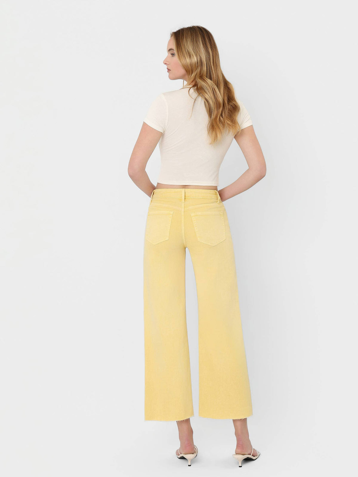 HIGH RISE BABY YELLOW COLOR CROP WIDE LEG JEANS T5894BYL