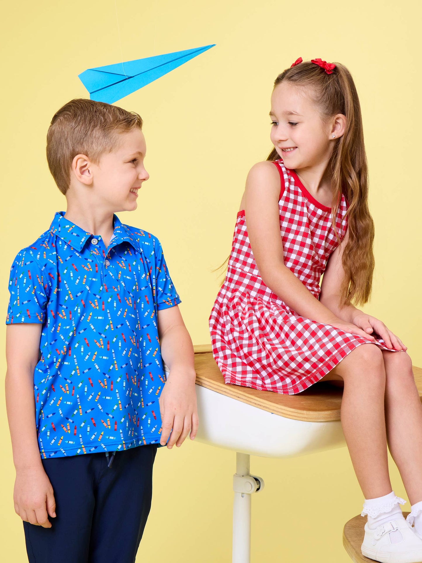 Girls Red Gingham Pleated Skirt Active Dress & Bike Short Set
