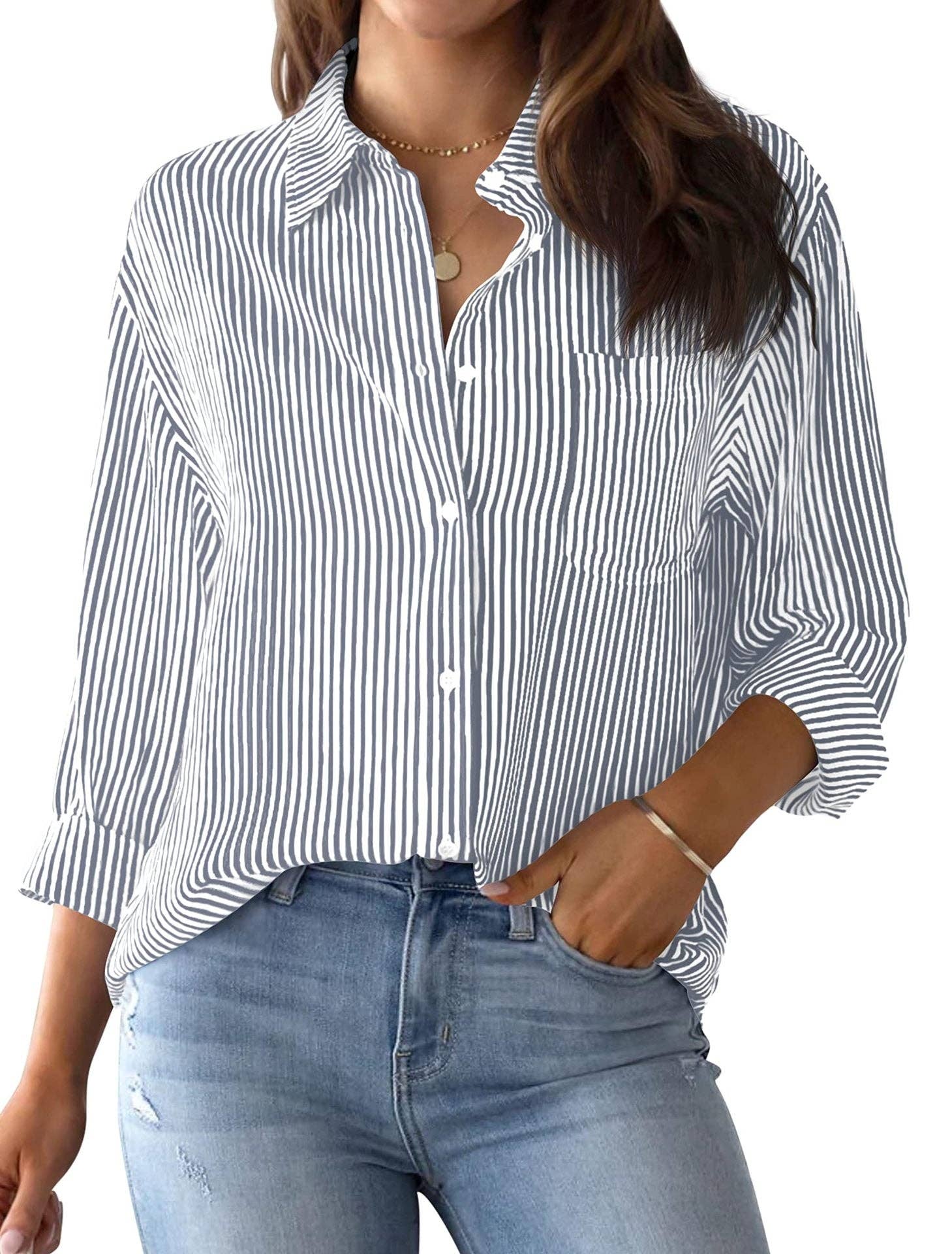 Classic Striped Button Down Shirt with Pocket