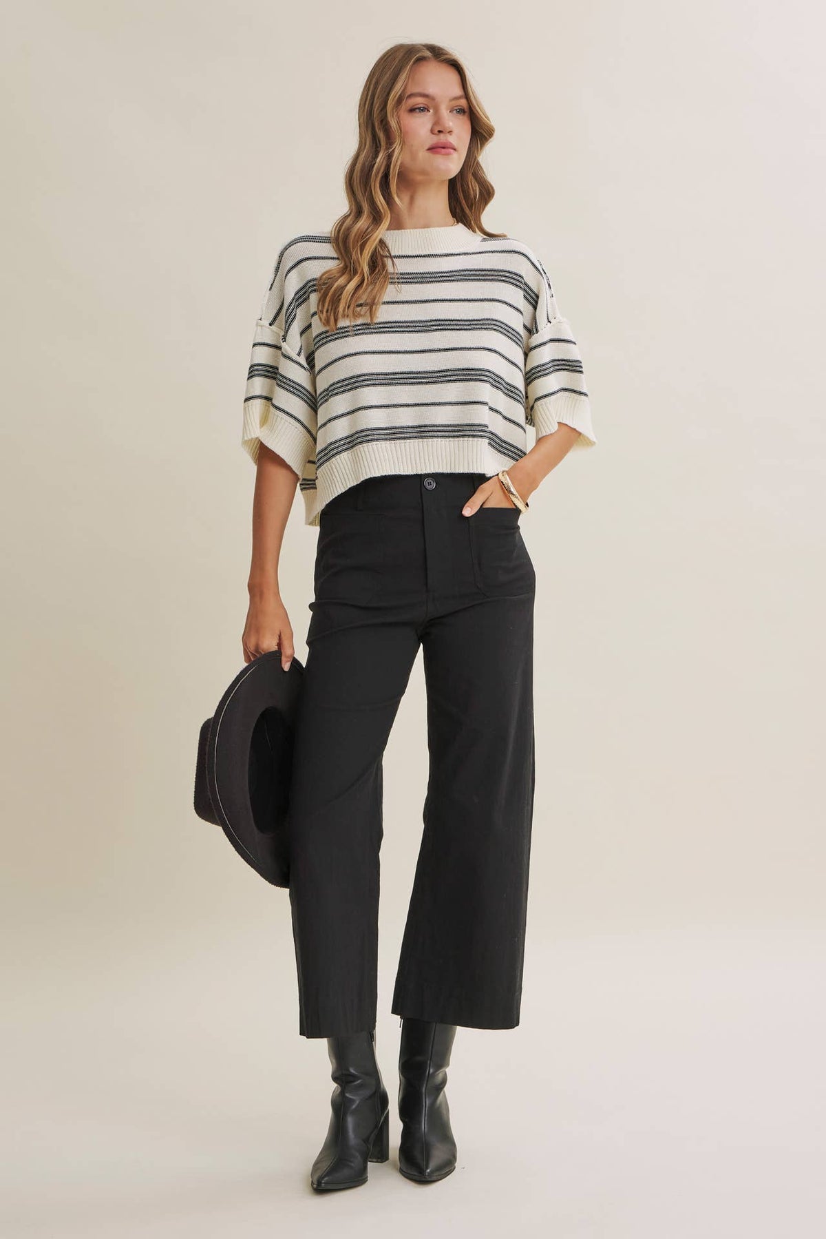 SUNLIT BOARDWALK LINEN COTTON BOXY STRIPE SWEATER