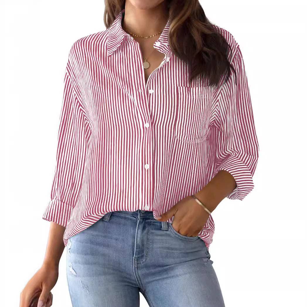 Classic Striped Button Down Shirt with Pocket