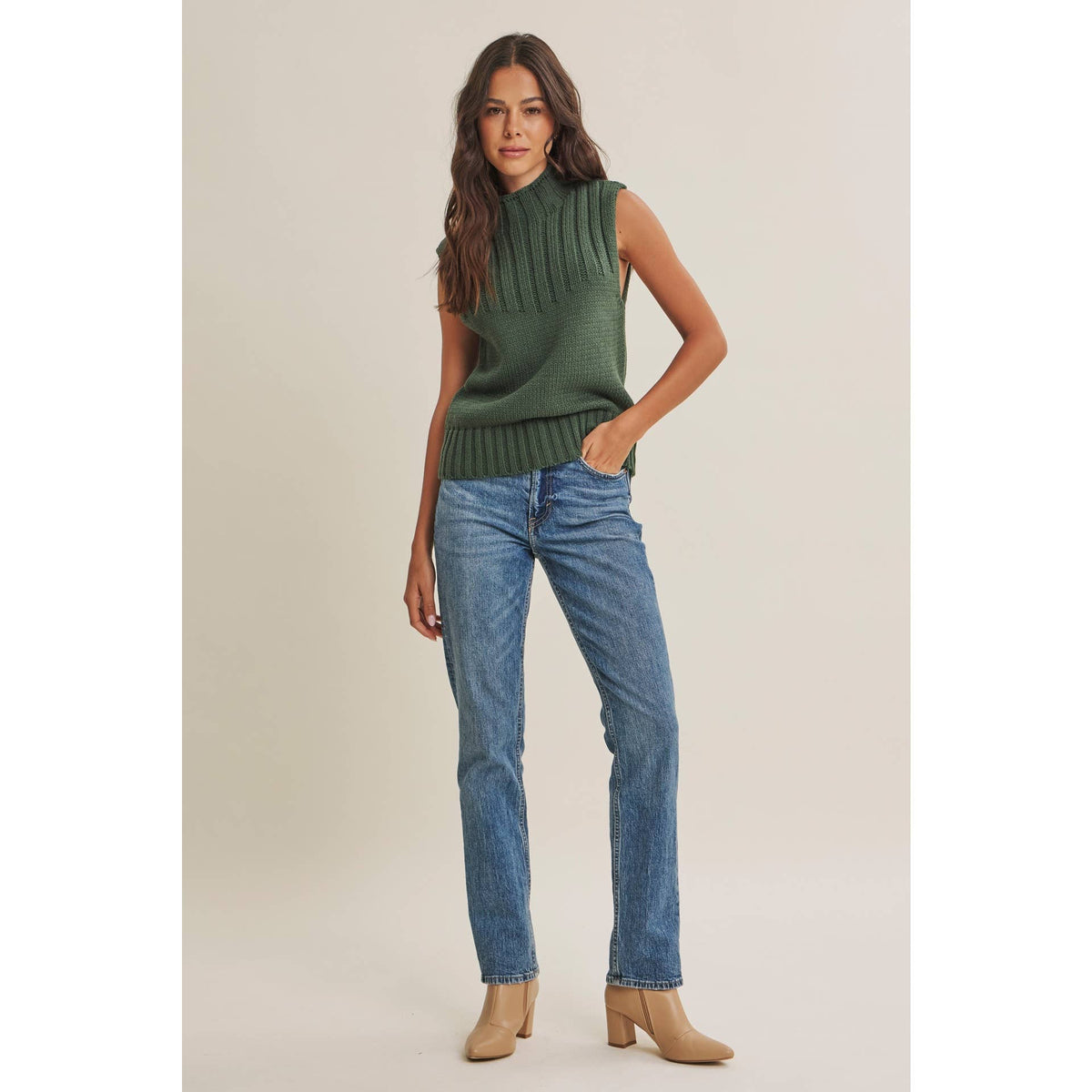 QUIET CABIN DAYS RIBBED MOCK NECK SWEATER TOP