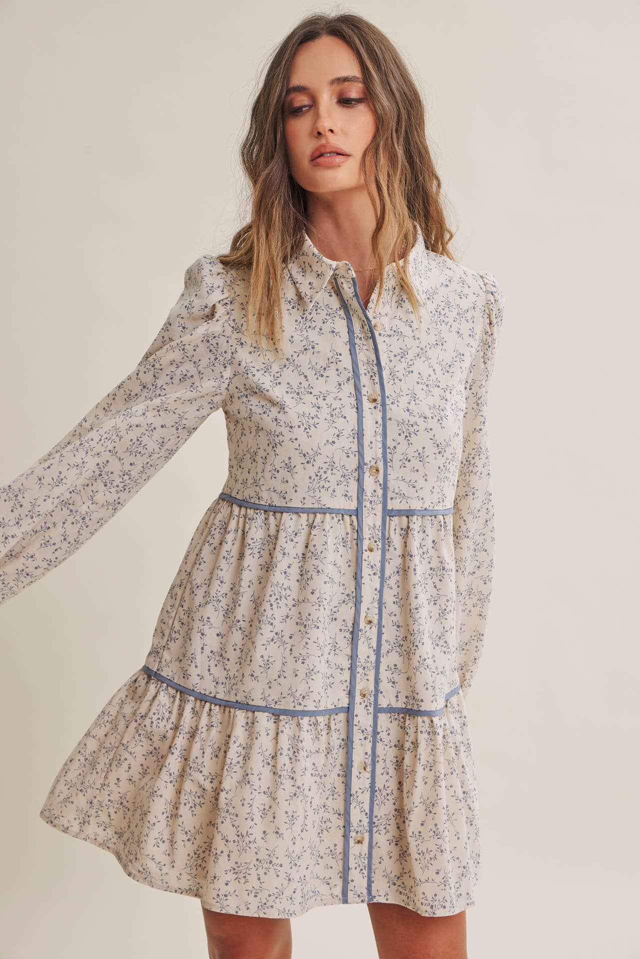 AUTUMN IN BLOOM FLORAL BABYDOLL MINI WITH CONTRAST BINDING