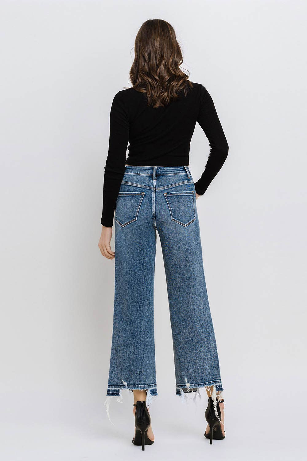 Flying Monkey SUPER HIGH RISE UNEVEN RAW HEM CROP WIDE JEANS